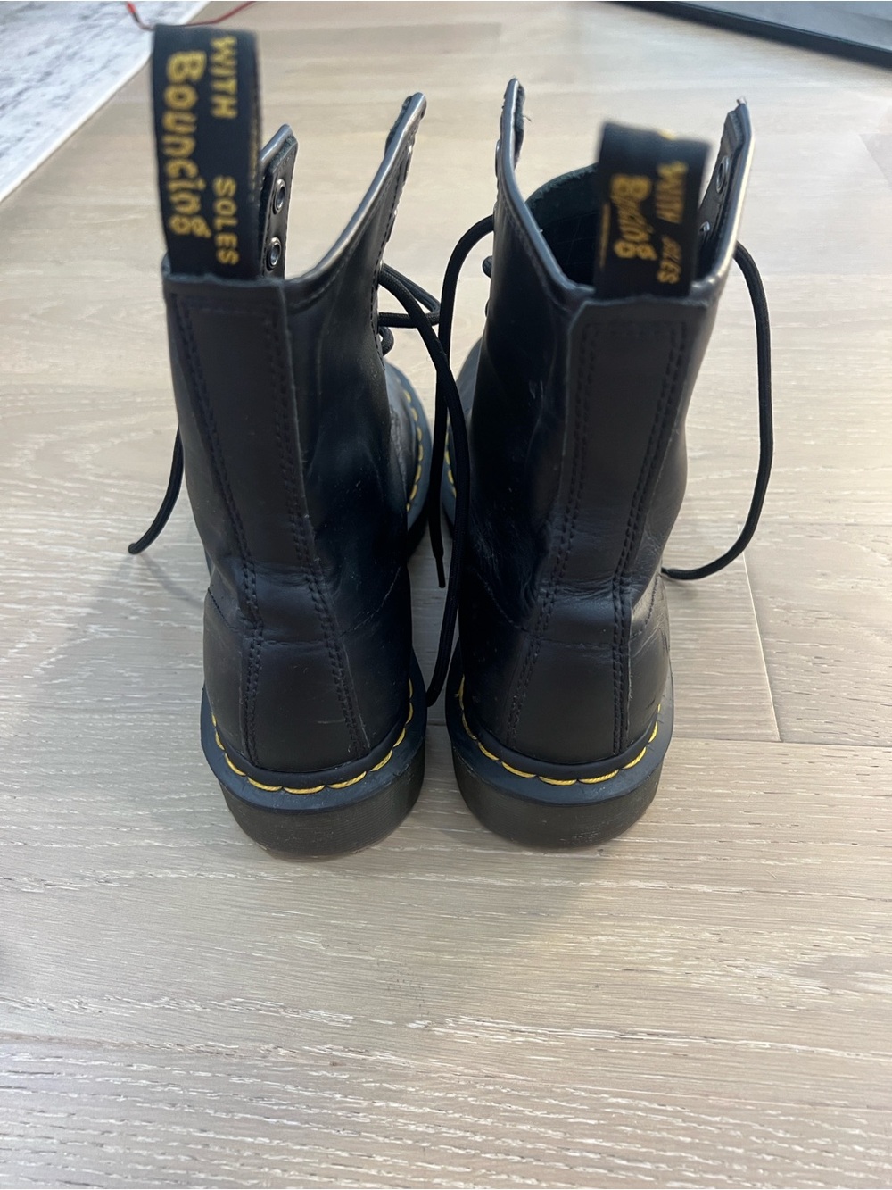 Dr. Martens Black Leather Lace-Up Boots with Yellow Stitching - Picture 2 of 4